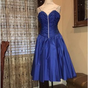ALYCE⚜️DESIGNS⚜️PARIS 10 Royal Blue SatinFormal Faux Diamond Boned Bustier Tulle